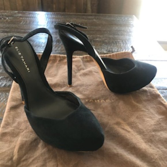 Elie Tahari Paris Blk Suede Leather Slingback - Picture 2 of 8